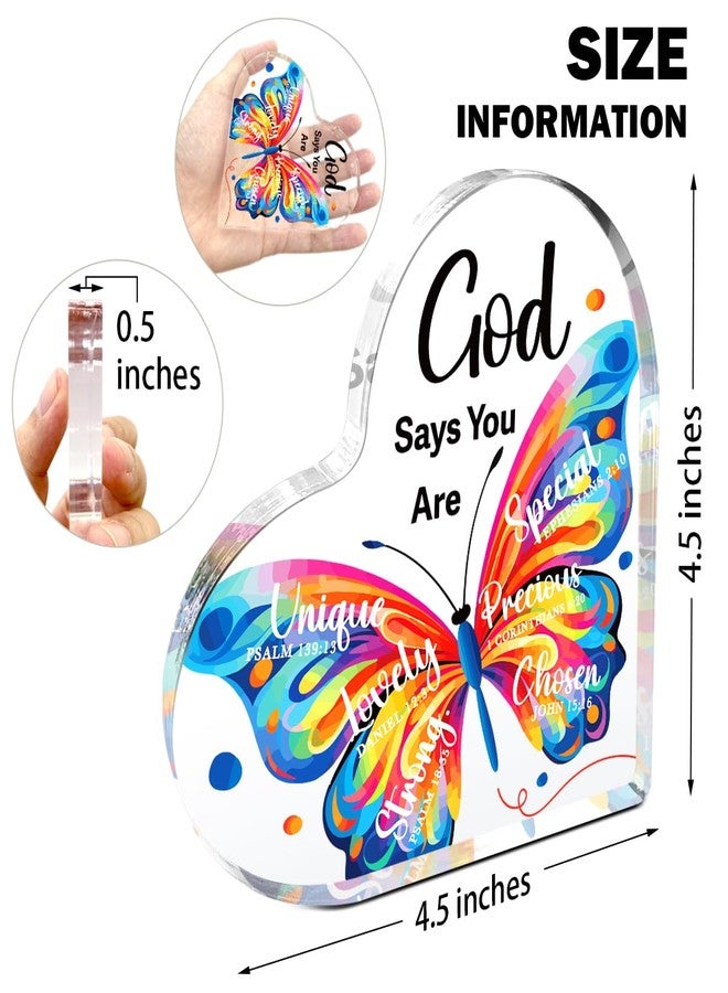 Littlefa Christian Gifts for Women Girls,Religious Spiritual Gifts for Female Coworker Friends,God Says You are Gift Butterfly Gift for Women, Acrylic Heart Plaque Decorative Signs and dignity - Image 2